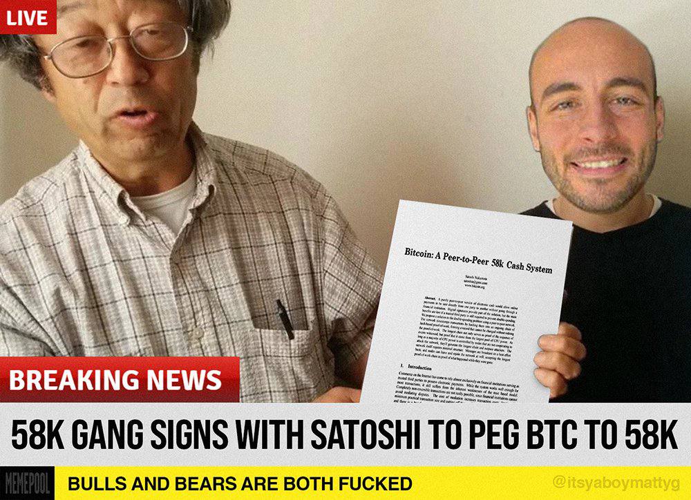58k Gang Meets With Satoshi To Discuss Pegging Bitcoin To 58k, TEM Melts Down